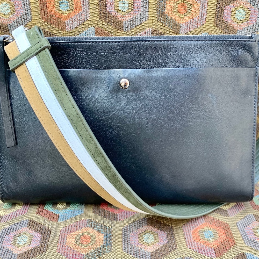 Theory Black Leather Envelope Shoulder Purse